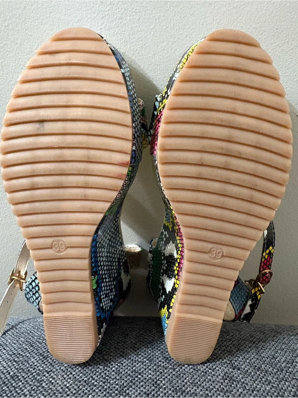 Multi-Color Snake-Print Platform Sandals - Women's Ankle Strap